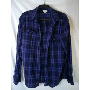 Sonoma Life Style Men's Blue Plaid Long Sleeve Button Up Shirt Size Large